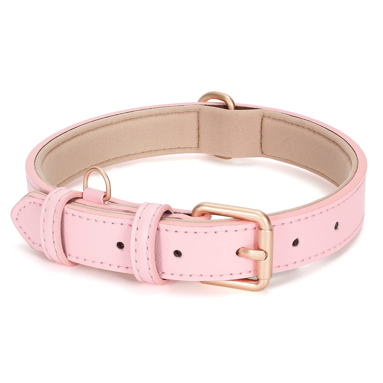 WHIPPY Airtag Leather Dog Collar GPS Tracker Air Tag Puppy Collar Adjustable Soft Leather Padded Dog Collar with Airtag Holder Case for Small Medium Large Dog Pet Backpack,Pink,S
