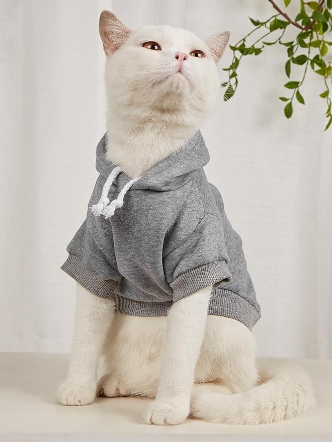 QWINEE Basic Dog Hoodie Sweatshirt Puppy Sweater Warm Cat Costumes Pet Clothes for Chihuahua Puppy Kitten Small Medium Dogs Grey and Cadet Blue X-Large