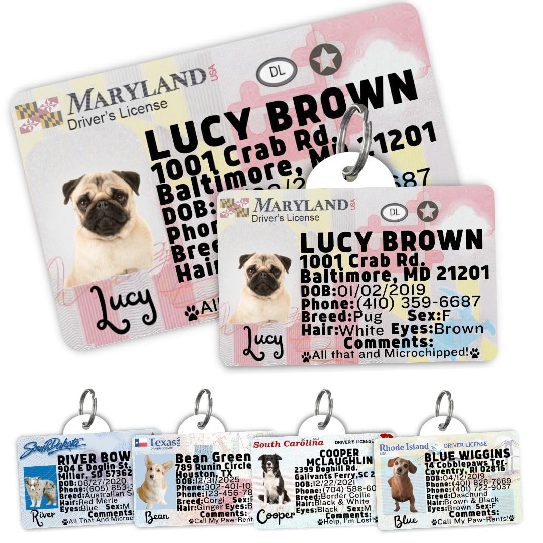 Dog Tags Personalized, Dog ID License Tag for Pets (Arizona, Wallet Card)