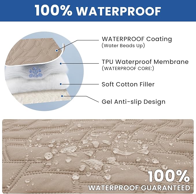Waterproof Dog Bed Cover, Non-Slip Dog Blanket for Couch, Couch Covers for Dogs Washable, Pet Blanket for Furniture, Pet Bed Mat for Sofa, Car, Pet Supplies (40x50 Inch, Khaki)