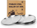 Petdream 8-Pack Stainless Steel Cat Food Bowls, Shallow Whisker-Friendly Non-Slip Silicone Base Metal Dishes, Easy to Clean Indoor Feeding Flat Plates for Cat, Kitten, Small Dog (6.7")