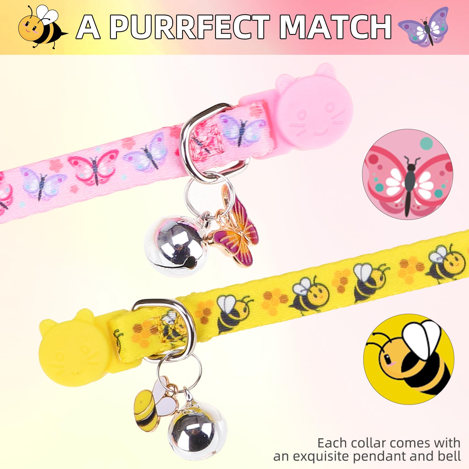 PUPTECK Cat Collar Breakaway with Bells, Adjustable Kitten Collar Outfit