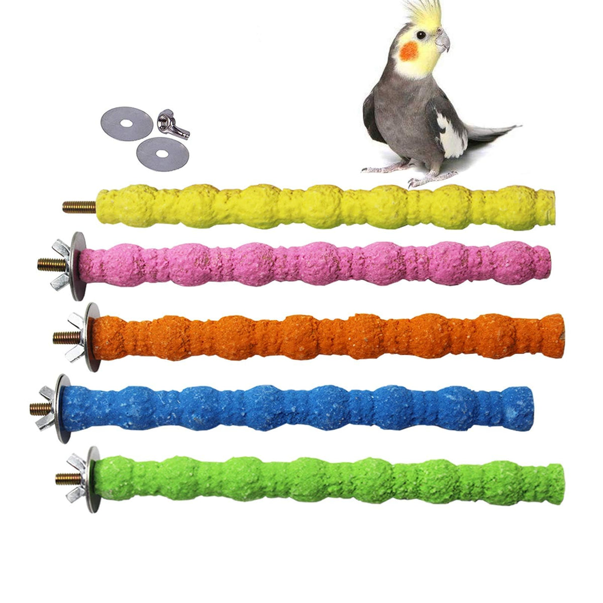 kathson 3PCS Bird Perch Parrot Stand Cage Accessories Natural Wooden Stick Paw Grinding Rough-surfaced Chew Toy for Cockatiels Cockatoo Lorikeet Conure Parakeet (Random Color,7.87inch)