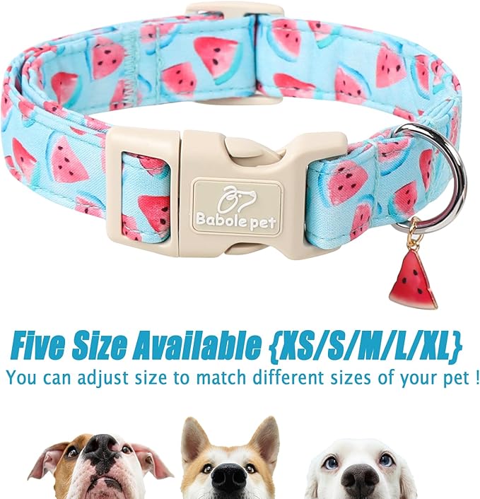 Babole Pet Adjustable Summer Dog Collar, Cute Watermelon Dog Collars for Small Dogs, Lightweight Quick-Release Buckle Collar for Boy&Girl Dogs S