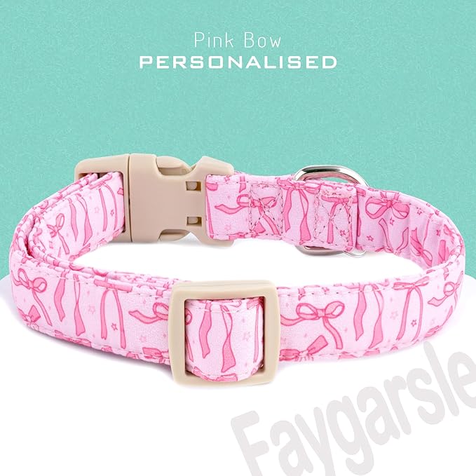 Faygarsle Cute Pink Bow Pattern Dog Collar for Summer Spring Design for Small Medium Large Dogs, M