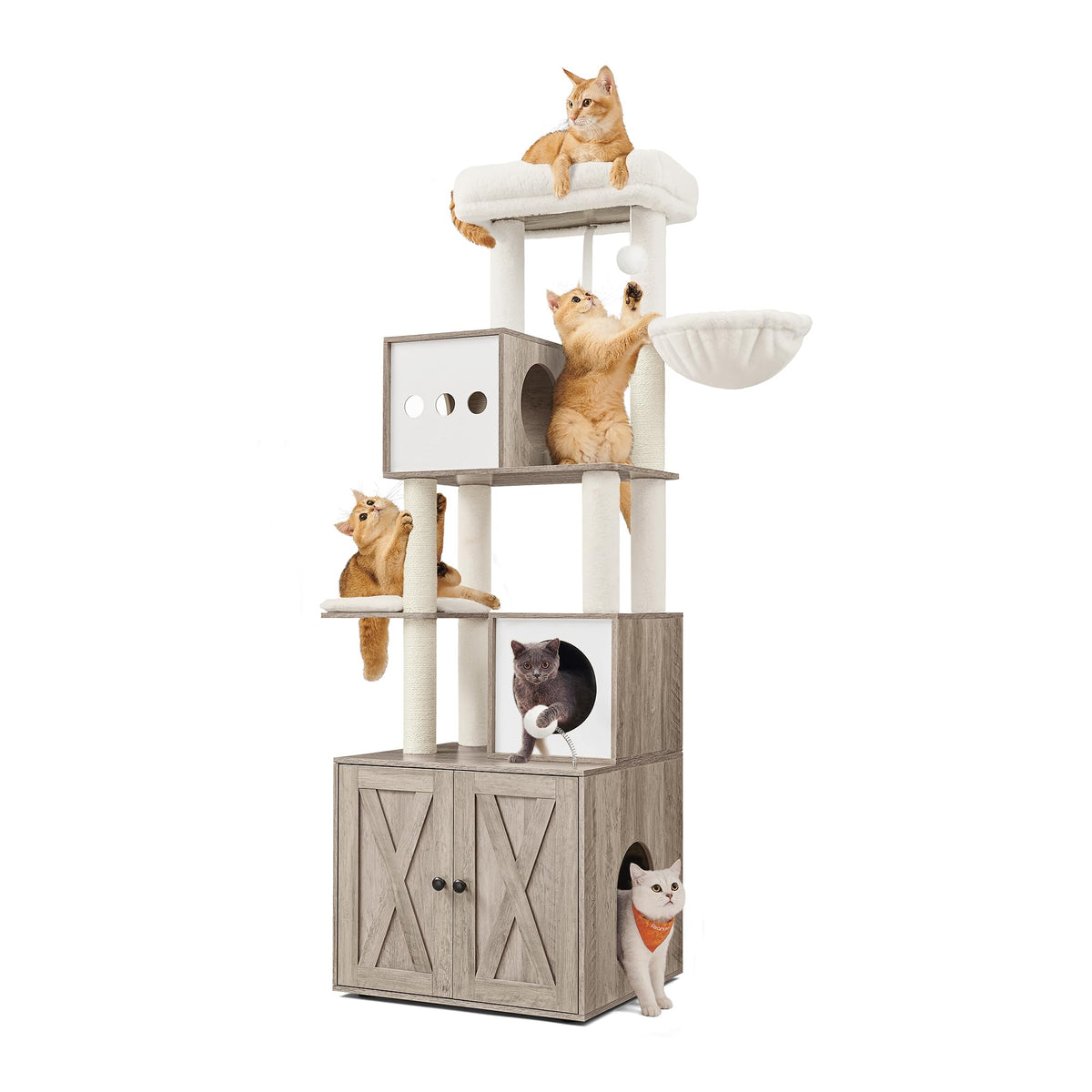 Feandrea Cat Tree with Litter Box Enclosure, 70.1-Inch Tall Cat Tower