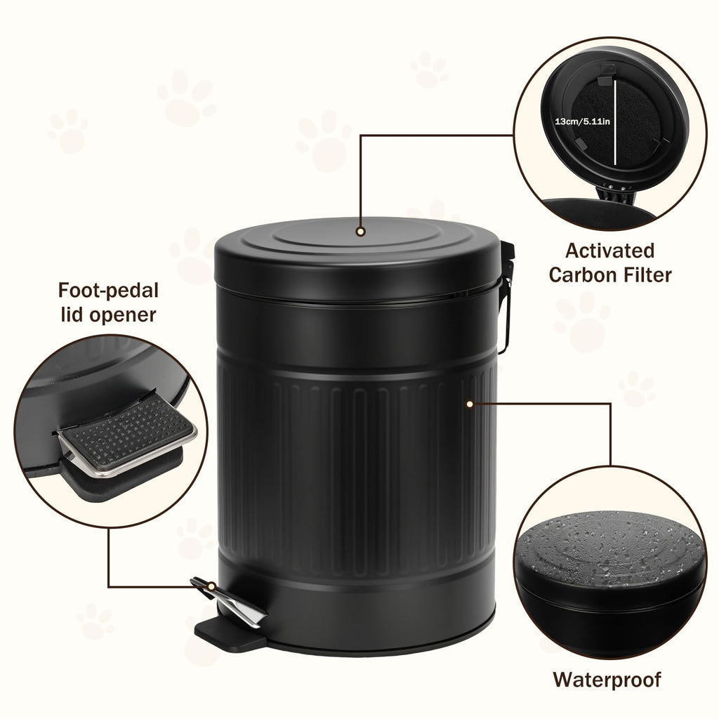 Bulubuluer 5L Dog Poop Trash Can with Lid, Stainless Steel Pet Waste Bin