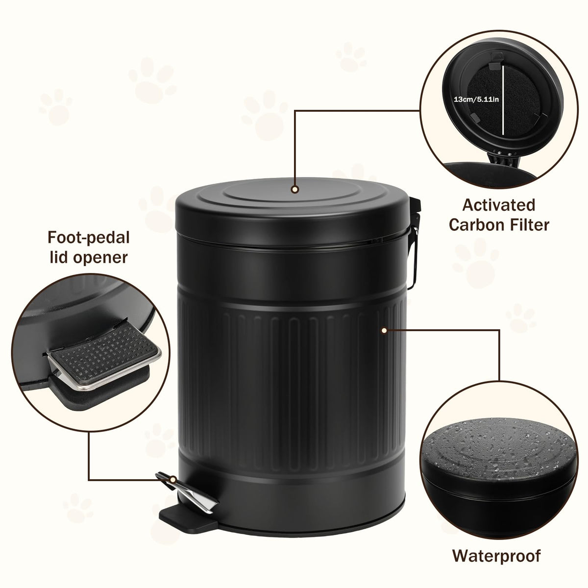Bulubuluer 5L Dog Poop Trash Can with Lid, Stainless Steel Pet Waste Bin