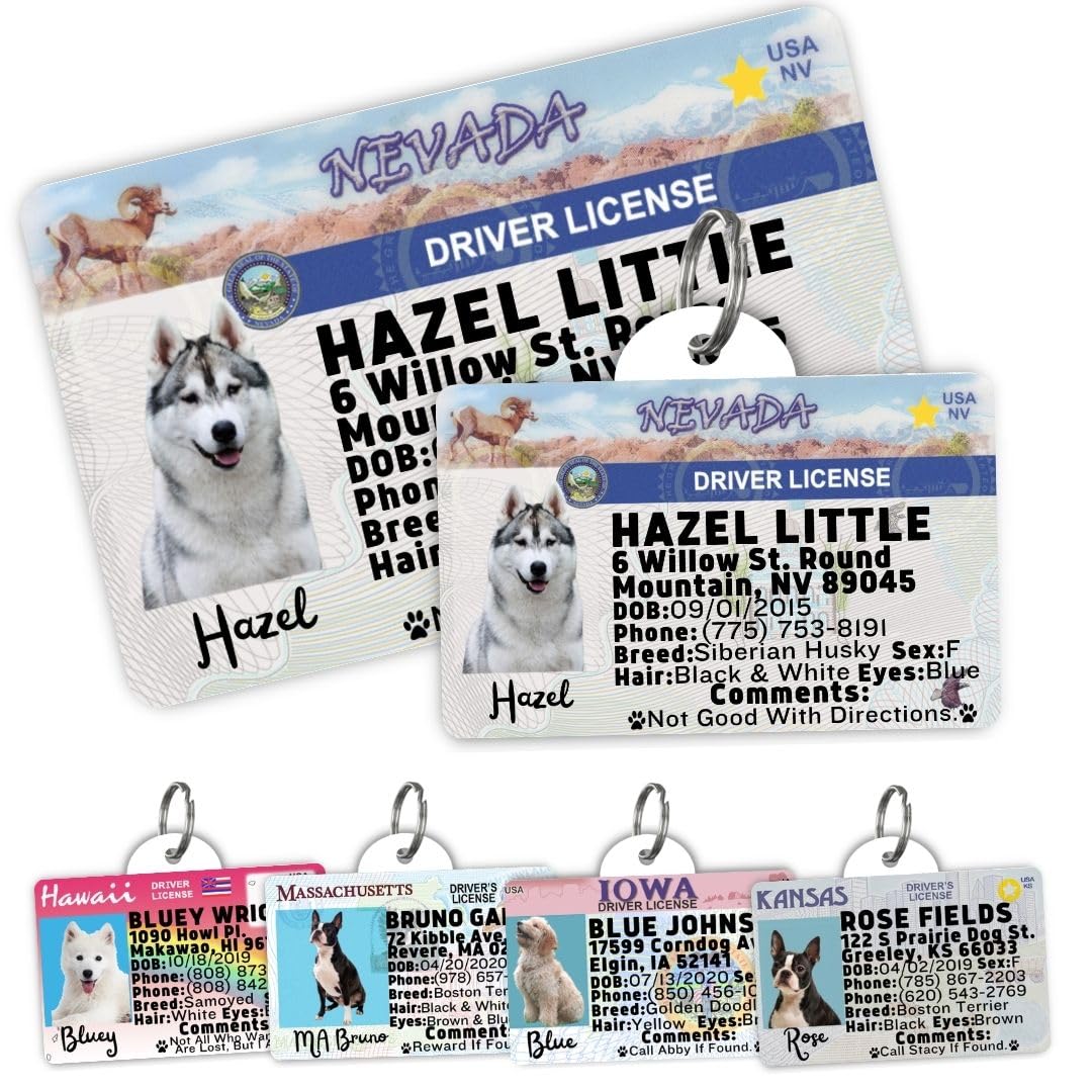 Dog Tags Personalized, Dog ID License Tag for Pets (Arizona, Wallet Card)