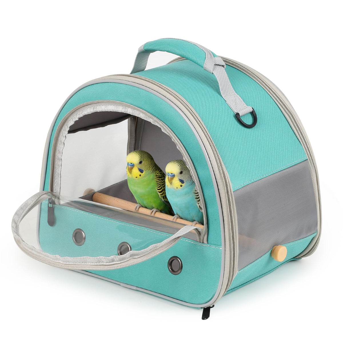 Bird Carrier, Portable Small Bird Parrot Parakeet Carrier with Standing Perch and Stainless Steel Tray, Side Access Window Collapsible (Black, Cylinder Design - Clear)