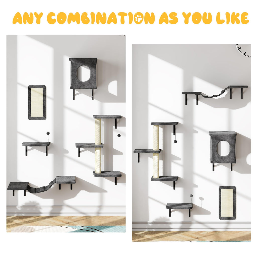 Cat Wall Shelves, 10-in-1 Wall-Mounted Cat Furniture Set