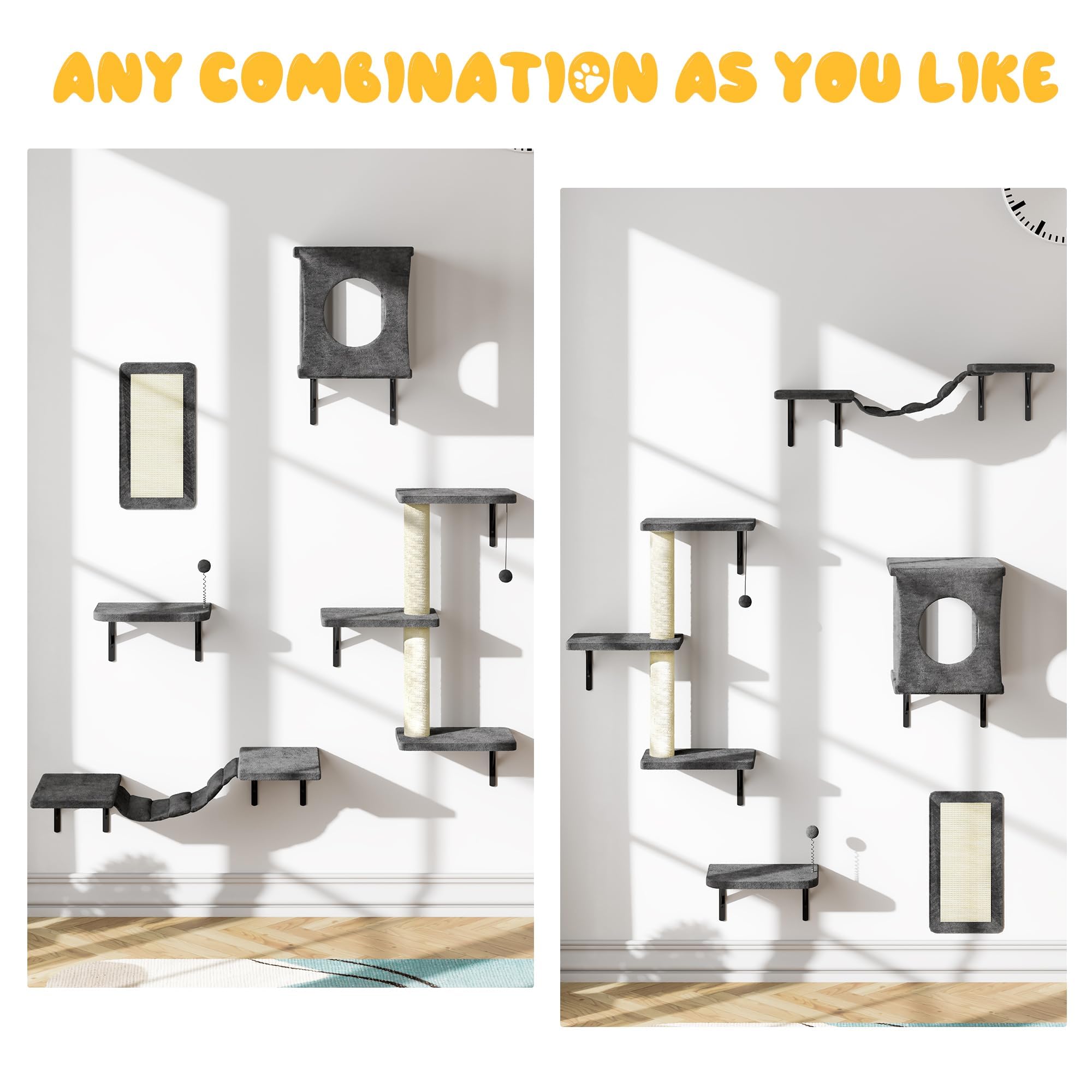 Cat Wall Shelves, 10-in-1 Wall-Mounted Cat Furniture Set