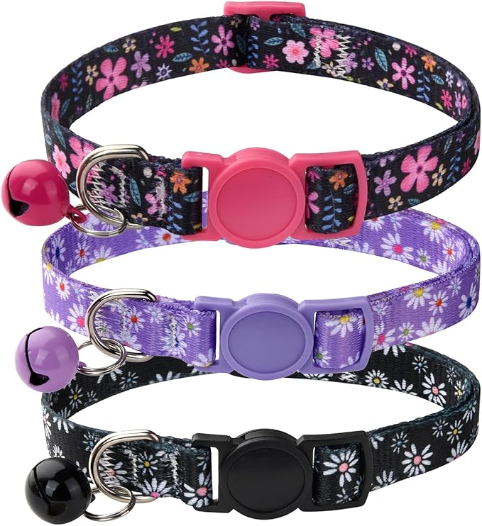 Cat Collar Breakaway with Bells, 3 Pack Girl Boy Pet Cat Collar
