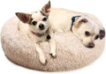 Calming Dog Bed for Medium Dogs Washable Donut 30 inches Anti-Slip Pet Bed,Round Fluffy Plush Faux Fur Cat Bed,Fits up to 45 lbs Pets,Beige