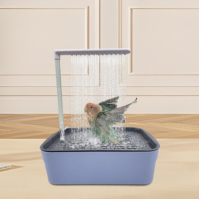 Parrot Bathtub, Automatic Circulating Water Bird Shower Pet Bird Bath for Cockatiel, Power Plug for Small Medium Birds Parakeets Cockatiel African Grey Lovebird (Dark Blue)
