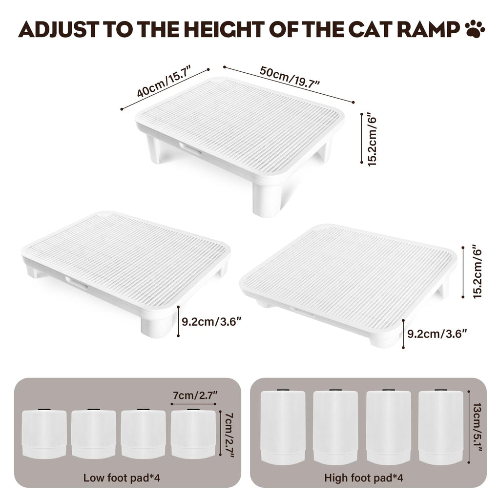 Cat Step Ramp Adjustable Litter Box Step with Filter Function, White