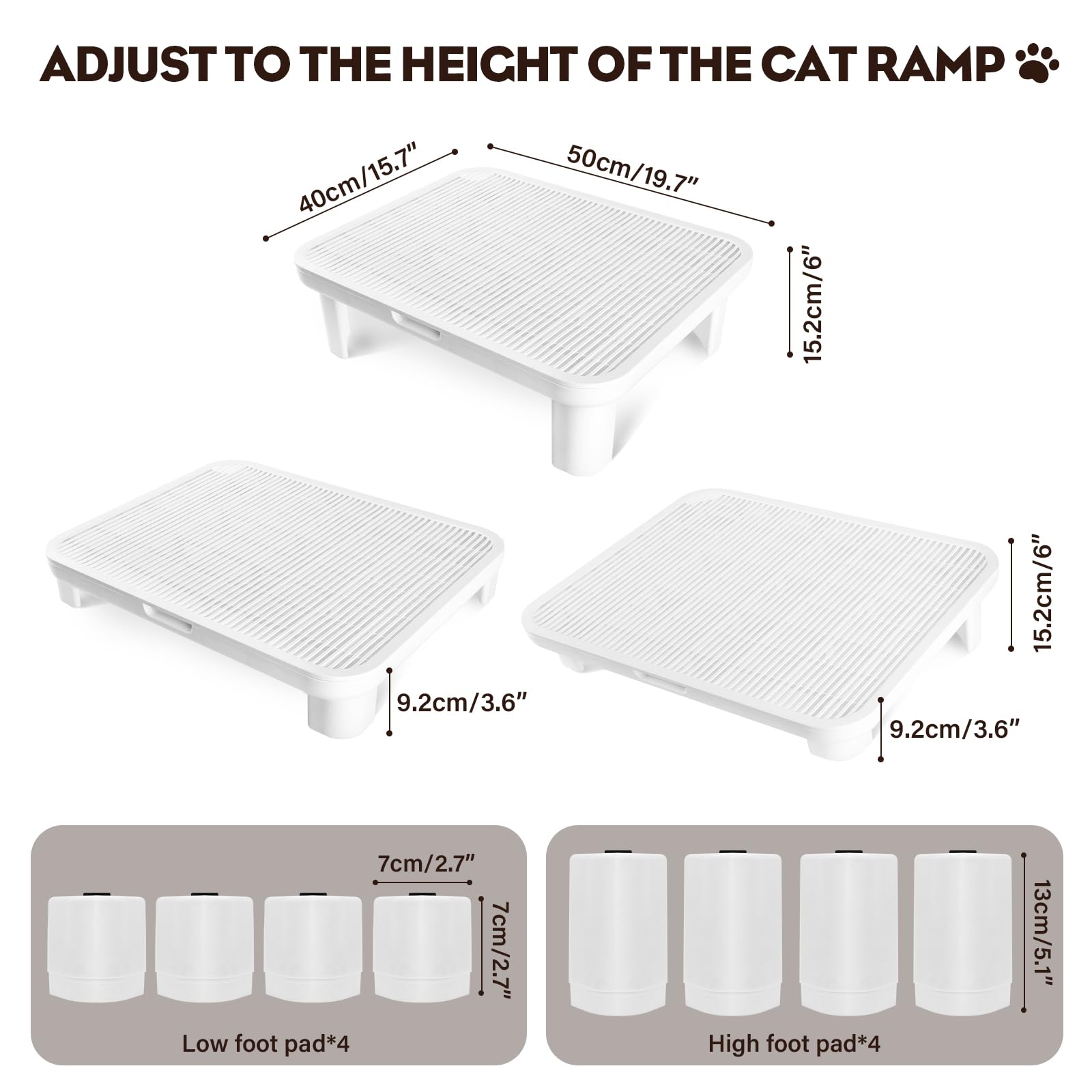 Cat Step Ramp Adjustable Litter Box Step with Filter Function, White