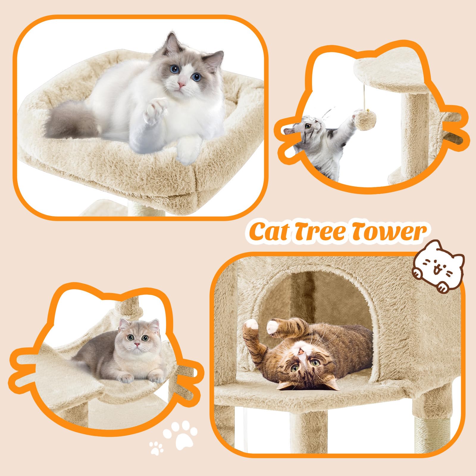 DUMOS 44 Inch Cat Tree Tower with Natural Sisal Scratching Posts