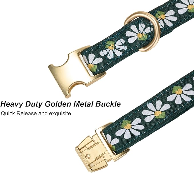 YUDOTE Woven Dog Collar with Metal Buckle Adjustable Jacquard Retro Dog Collars for Small Medium Large Dogs(Green,S)