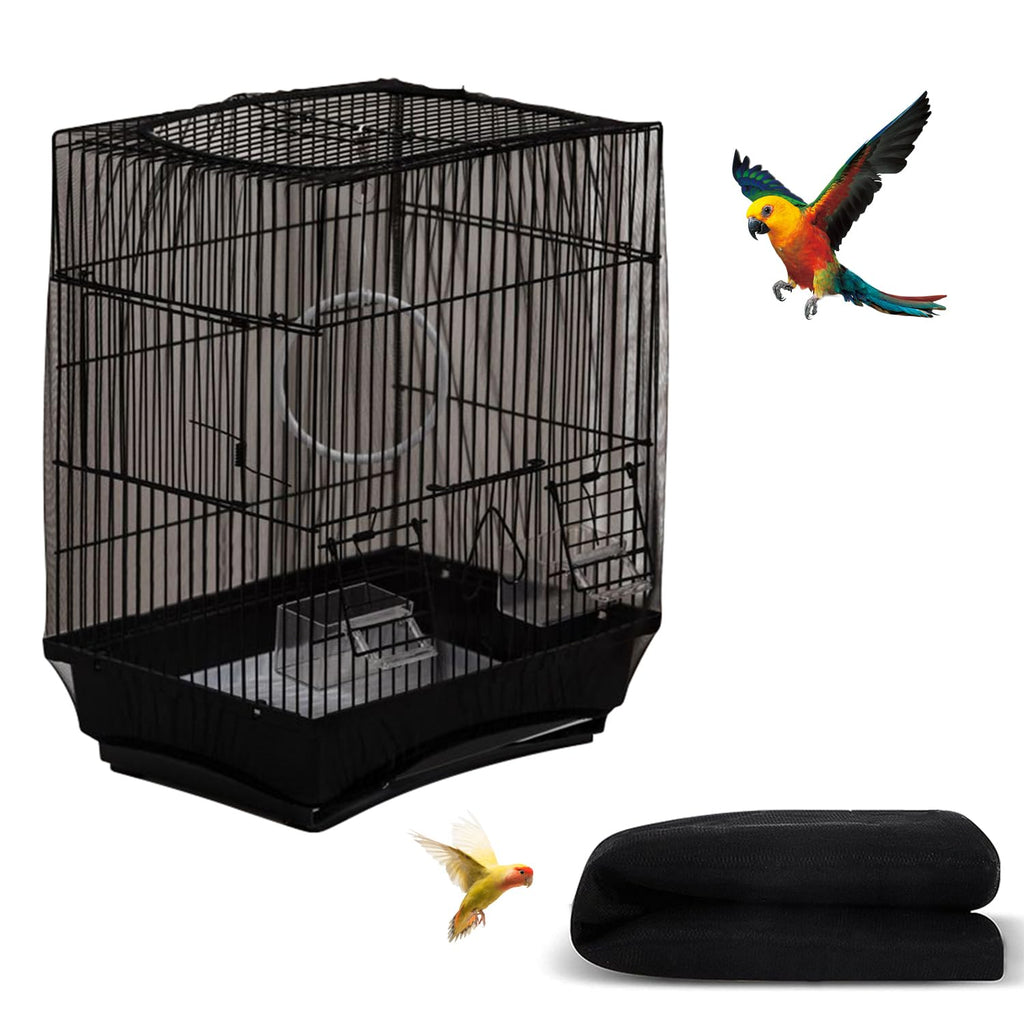 DECKALY Bird Cage Seed Catcher, Seed Catcher Guard Net Cover, Parrot Nylon Mesh Net Cover, Universal Soft Airy Cage Net Stretchy Skirt for Round Square Cages (Solid-Black, 15.7" x87")
