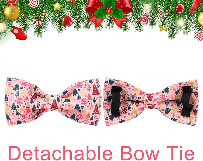 UP URARA PUP Christmas Dog Collar with Bow Tie, Pink Christmas Tree Collars for Dogs, Adjustable Pet Collar with Cute Xmas Tree Pendant, Winter Dog Accessories for Small Medium Large Dogs M
