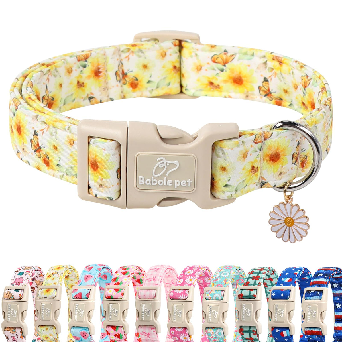 Babole Pet St Patricks Day Dog Collar for Medium Dogs - Lucky Flower Shamrock Green Dog Collars, Cute Irish Clover Puppy Collar with Quick Release Buckle for Girls&Boys Dogs M