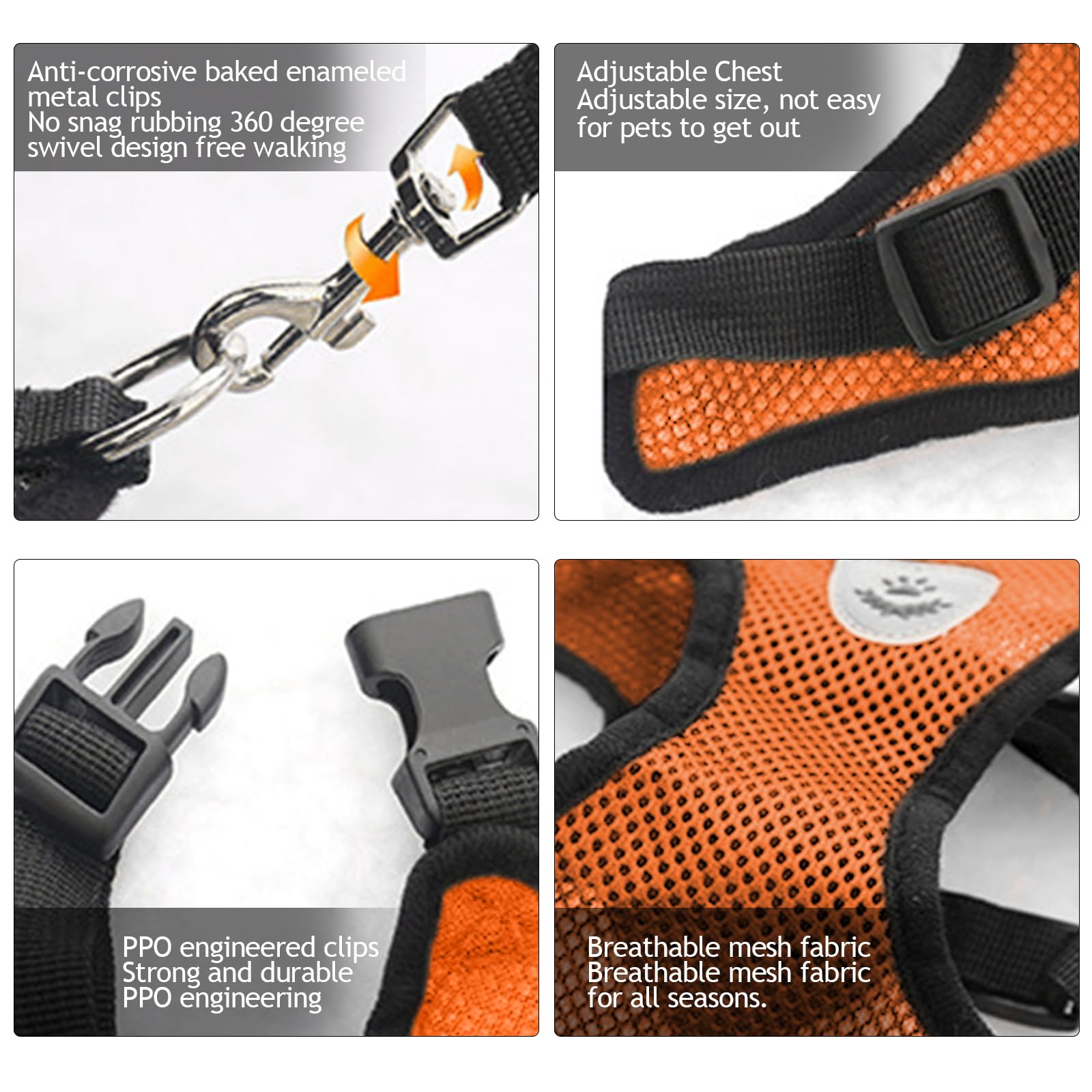 shudyear Summer cat Chest Harness and Leash, Anti-Escape Adjustable Soft mesh cat Leash and Chest Harness Set for All Types of Cats cat Vests (Size M, Orange)