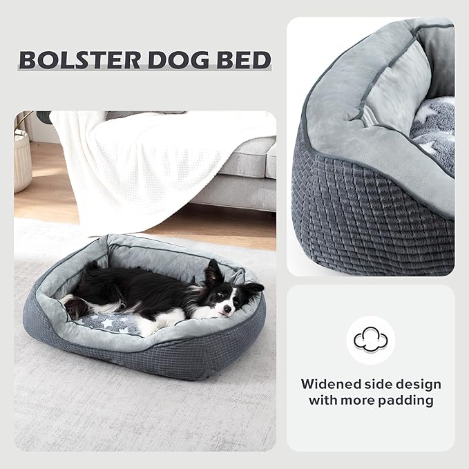 SIWA MARY Dog Beds for Small Medium Large Dogs & Cats. Washable Pet Bed, Orthopedic Dog Sofa Bed, Soft Calming Sleeping Warming Puppy Bed (Star-Grey, Large-(30’’x 24’’x 9’’))