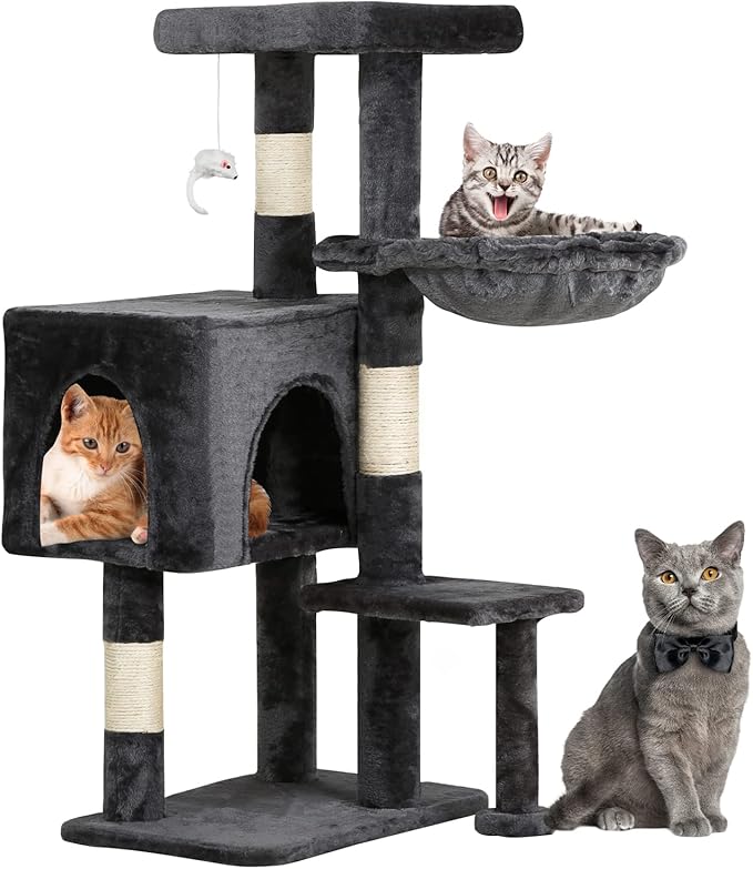 BestPet | 70" Cat Tree Tower | Navy Blue | Sturdy, Easy to Assemble, Multi-Level Activity Center with Sisal Scratching Posts, Condos, Perches, Hanging Cat Toys, Observation Decks & Ladder