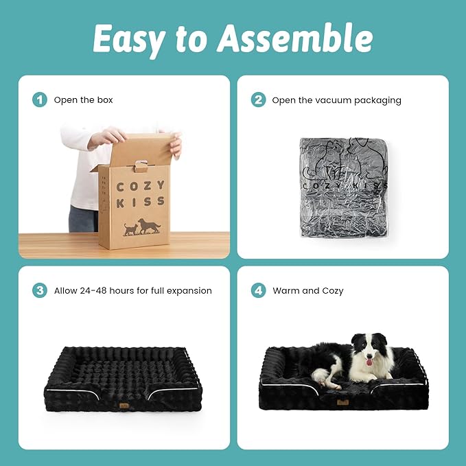 Orthopedic Dog Bed for Large Size Dog, Soft and Warm Faux Fur Extra Large Sofa for Pet Up to 100 lbs, Foam Bolster Anti-Slip Couch with Washable Removable Cover, XL 44x32x7 inch, Black