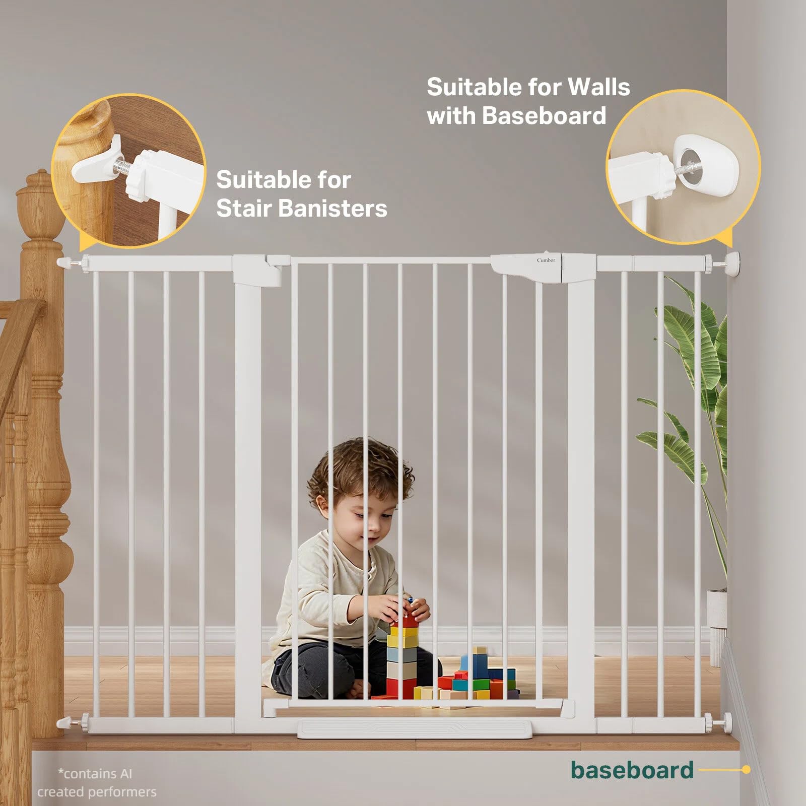 Cumbor 36 in Extra Tall Baby Gate for Stairs, 29.7-51.5 in Dog Gate White