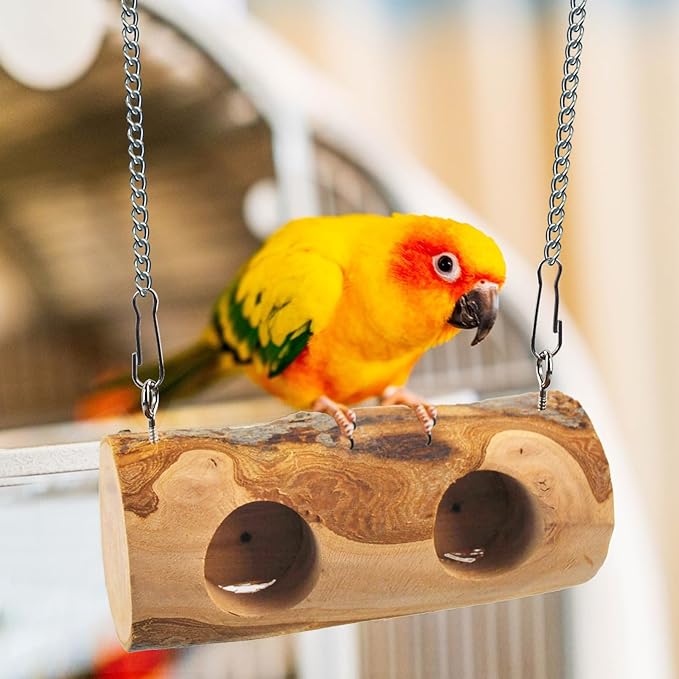 MUYG Natural Parakeet Swing Perch,Wood Bird Swing for Parakeets Hanging Birdcage Toy for Standing and Pecking,Sturdy Parrot Relieve Boredom Toys for Cockatiel Conure Canary Lovebird Finch