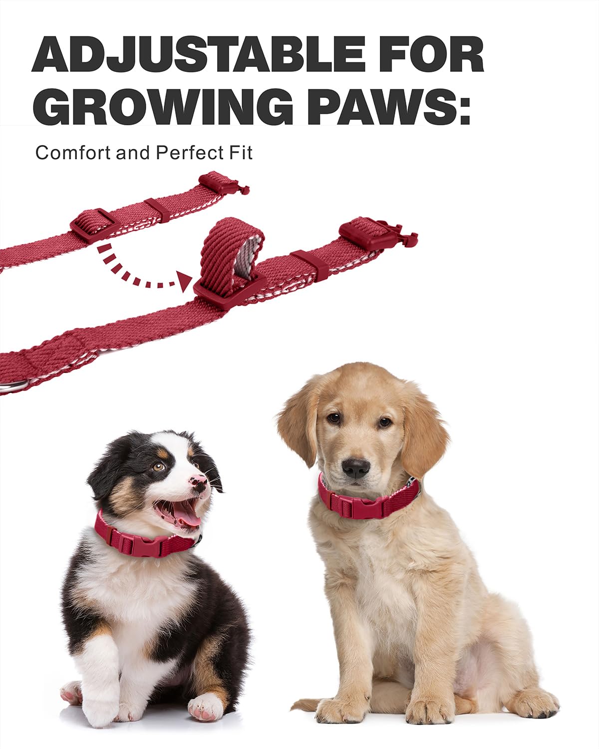 Dynmeow Soft and Breathable Cotton Dog Collar, Durable Adjustable Heavy-Duty Pet Collar with Quick-Release Buckle, Lightweight for Sensitive Skin for Medium and Large Dogs, Red, M