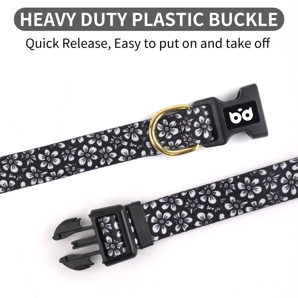 QQPETS Adjustable Soft Dog Collar: Print Flower Pink Multicolor Cute Patterns for XS Small Medium Large Pet Girl Boy Puppy Walking Running Training