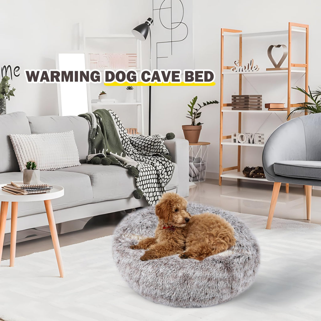 BELEEWILWON Cat Bed for Indoor Cats, Calming Cozy Cave with Self-Warming Plush, Entire Bed Machine Washable & Anti-Slip Base, Breathable Pet Bed for Small Cats&Dogs All Seasons (Khaki, 20 * 20inch)