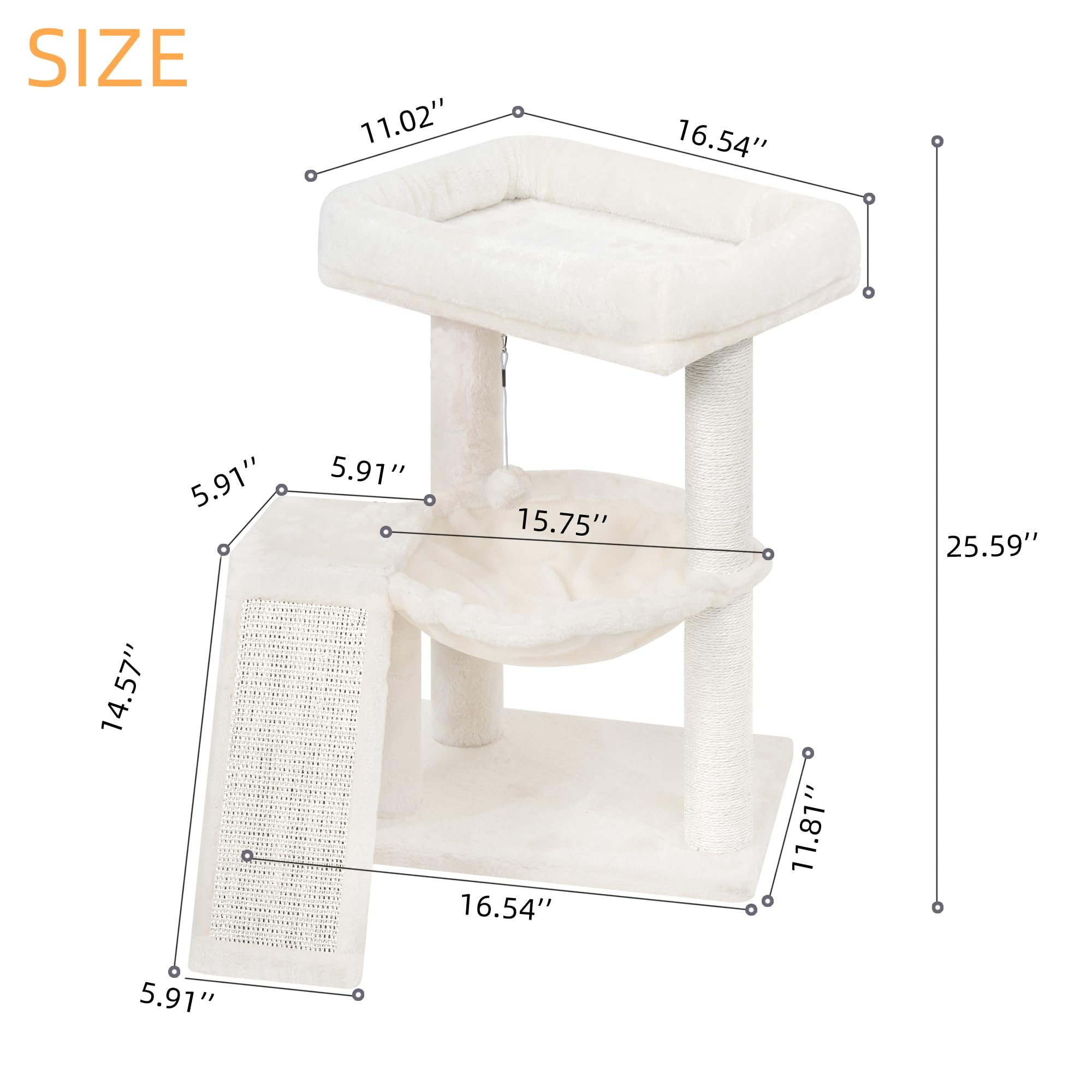 YOUPET Cat Tree with Cat Scratching Post for Indoor Cats, Cat Tower with Scratching Board and Playful Toy Balls, Cat Tree Tower with Cozy Hammock,Beige