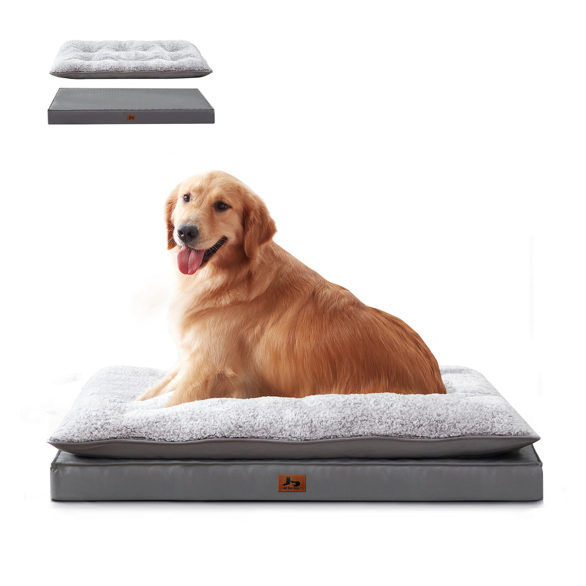 Warmrest 2-Pack Cooling Dog Bed Medium Size Dogs, Waterproof Orthopedic Dog Mattress for Large Dogs, Washable Dog Crate Bed with Removable Cover, Dark Grey