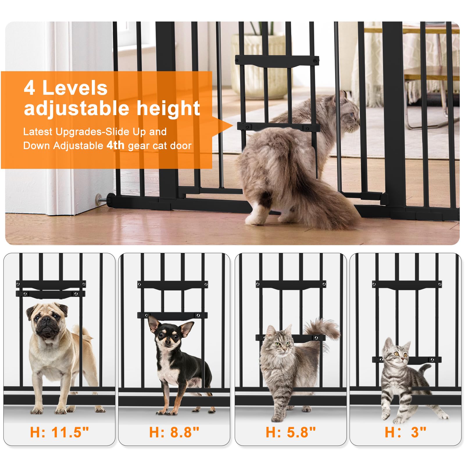 FURTIME 29"-41" Baby Gate with Cat Door Adjustable, Auto Close Dog Gate for Stairs,Doorways and House, Metal Pet Door Pressure Mounted,Easy Install, Effortless Walk Thru, Black