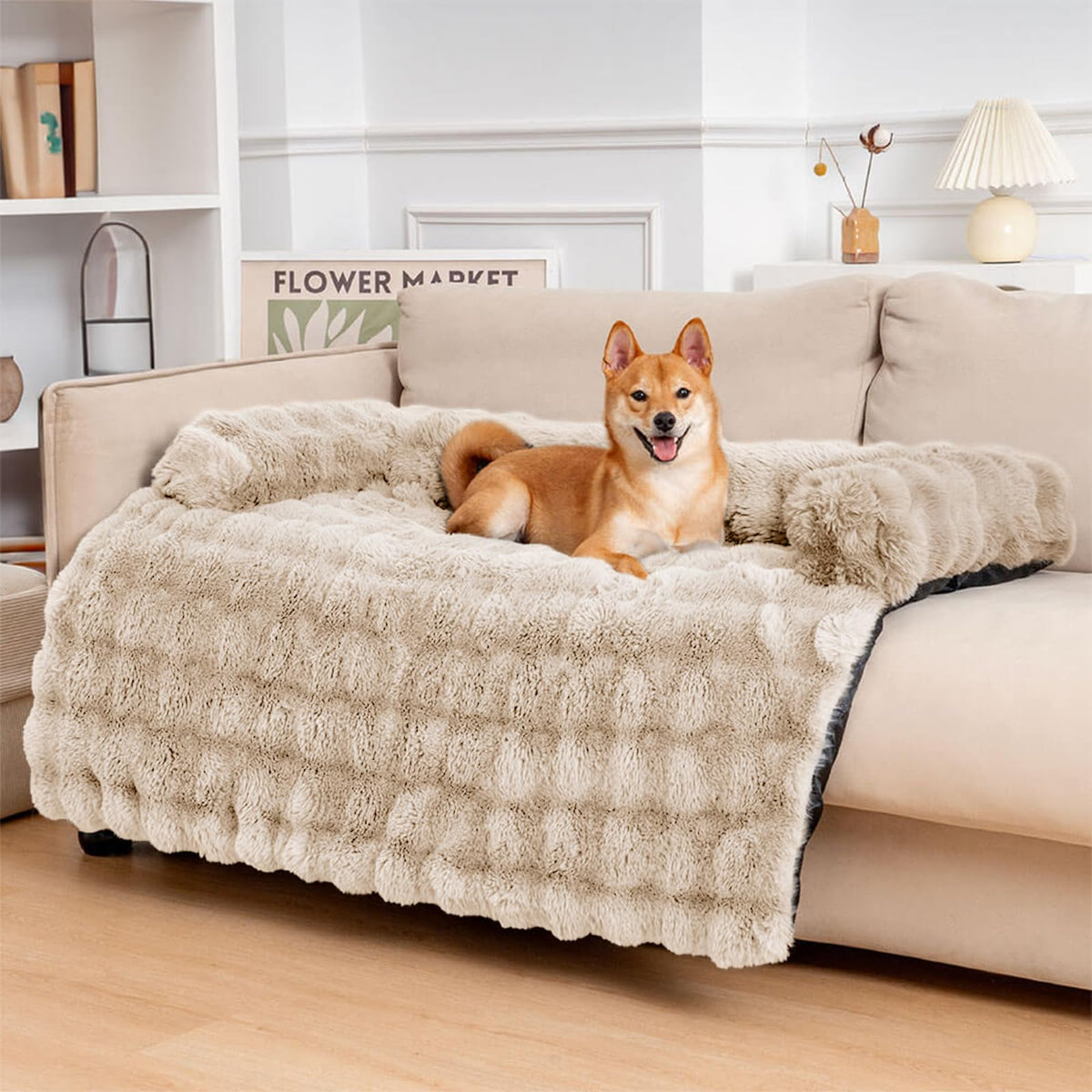 FUNNY FUZZY Dog Couch Bed, Calming Luxurious Large Pet Sofa Bed Cover
