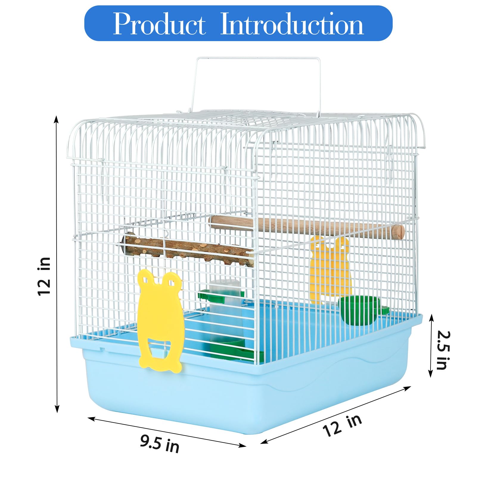 Small Bird Cage for Travel, Parrot Carrier with Handle 9.5"L x 12"W x 12"H