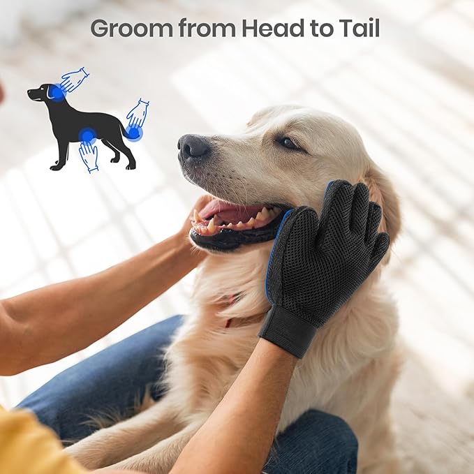 Pet Hair Removal Glove with 255 Silicone Tips for Dogs & Cats, Right Blue