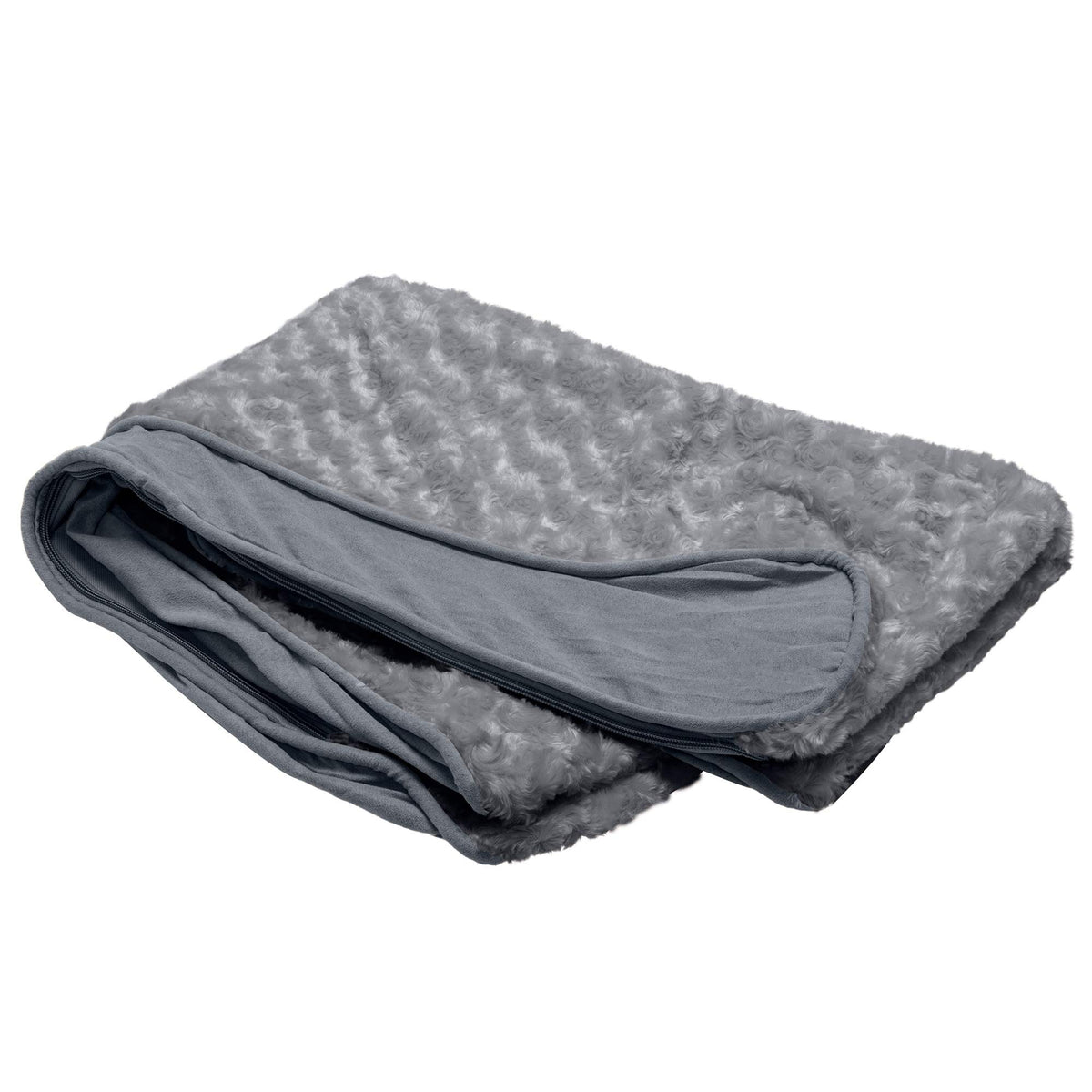 Furhaven Replacement Dog Bed Cover Ultra Plush Faux Fur & Suede Contour Luxe Lounger, Machine Washable - Gray, Large