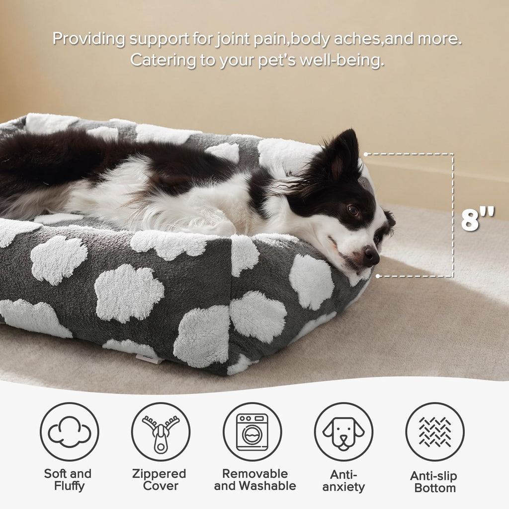 JOEJOY Large Dog Beds Large Sized Dog, Rectangle Washable Orthopedic Pet Bed with Removable Zipper Cover, Cute Soft Calming Puppy Pet Bed with Jacquard Shaggy Plush & Non Skid Bottom