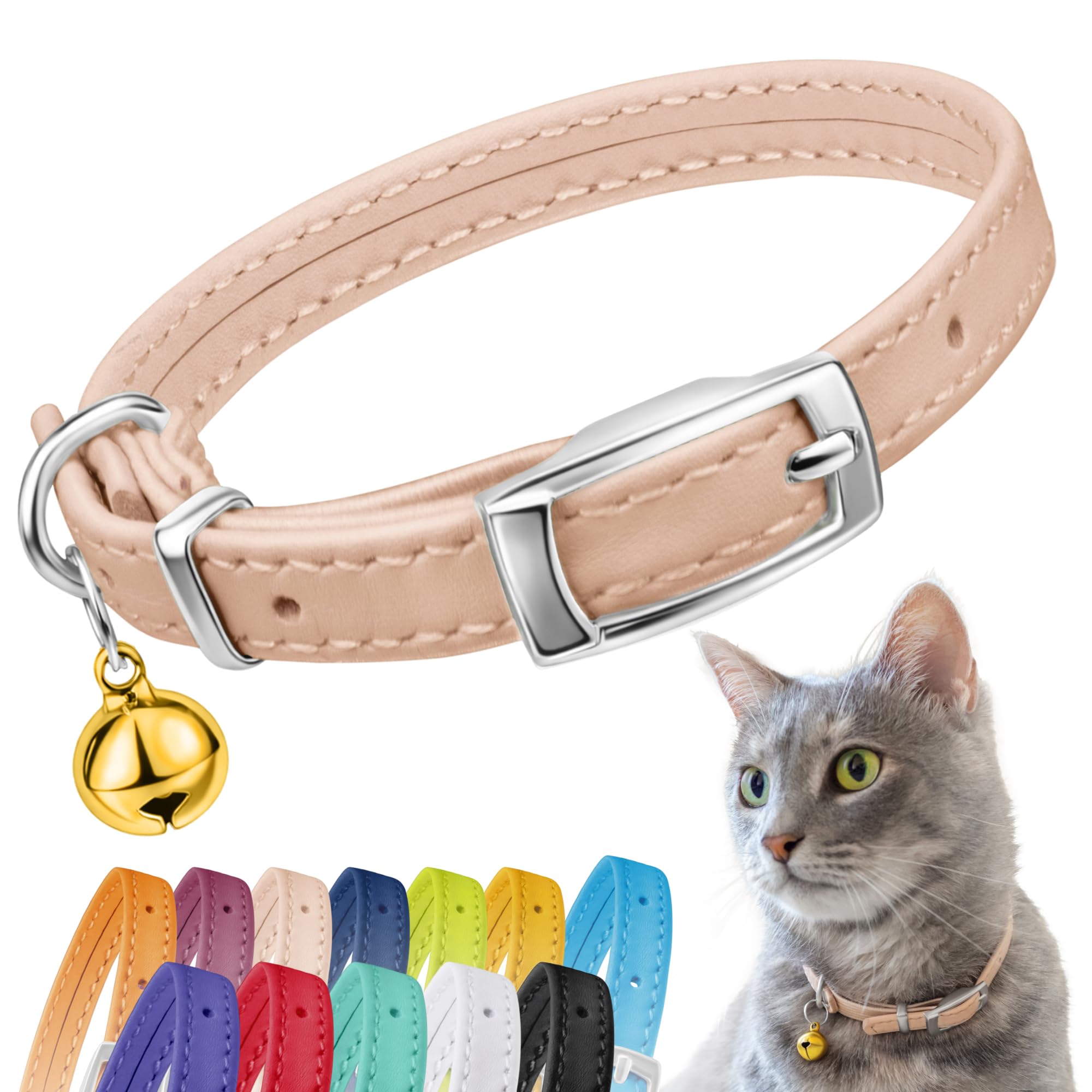 Soft Leather Cat Collar with Safety Elastic Strap