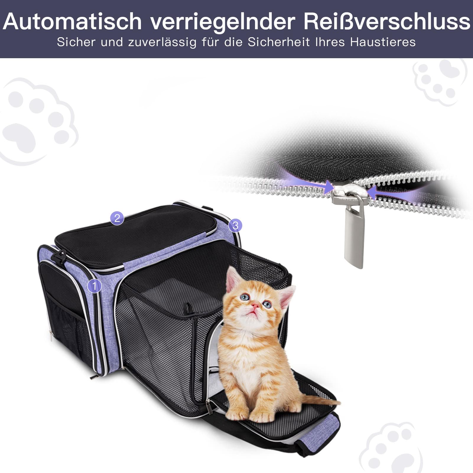 BAGLHER Expandable Cat Carrier with Travel Litter Box, Pet Travel 5 Sides Open Doors 3 Sides, Leak-Proof and Collapsible, for Car, Airplane Trip, Purple