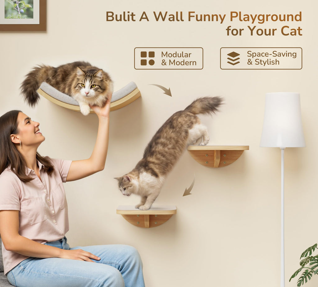 PELUOMOZ Cat Wall Shelf with Curved Hammock Bed, Wall Mounted Cat Perch