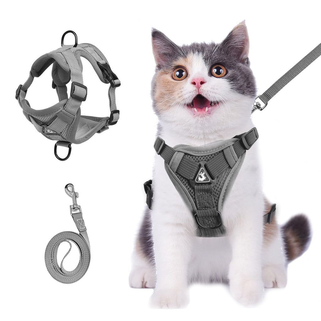 Wanheart cat Chest Harness and Leash, Anti-Escape Adjustable Soft mesh cat Leash and Chest Harness Set for All Types of Cats cat Vests (Grey, 6.6-9.9lb)