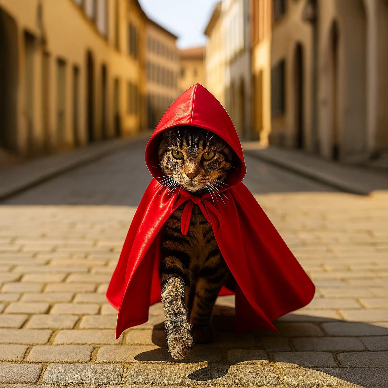 Red Cat Cloak with Hood for Indoor Cats, Funny Superhero Cosplay Halloween Costume for Pets, Cute Cape for Party Photos and Dress-Up – Big/Middle Size