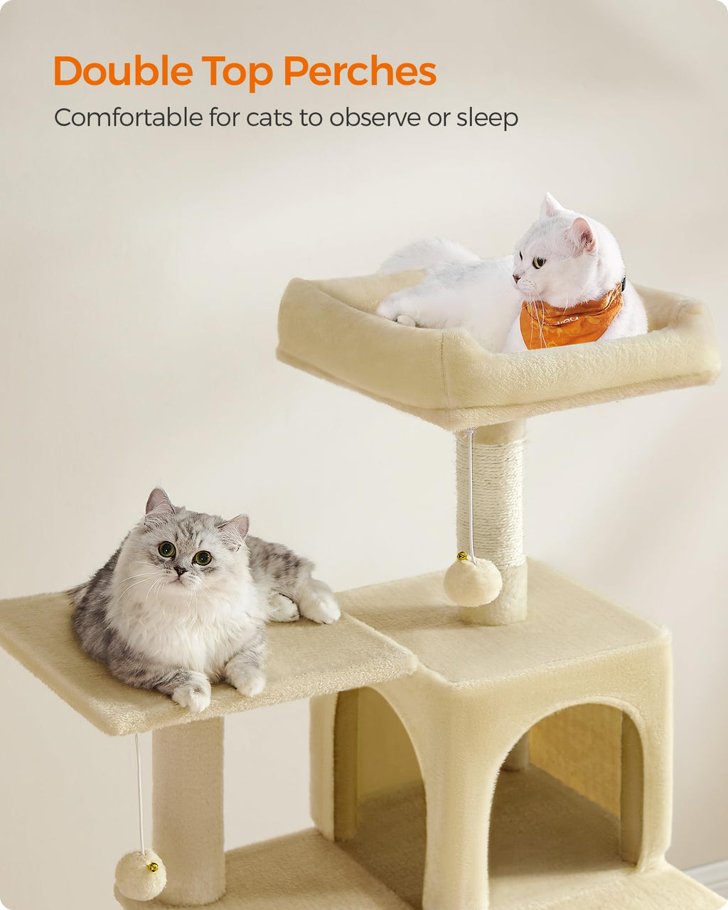 Feandrea Cat Tree, 54.2-Inch Cat Tower, Plush Multi-Level Condo with 4 Scratching Posts, 2 Perches, Hammock, Cave, Beige UPCT161M01