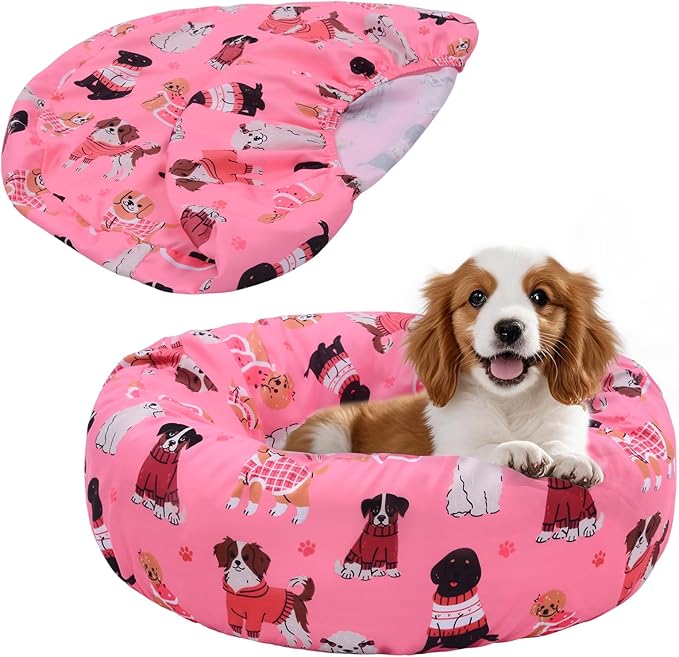 Hoopttay Round Replacement Dog Bed Covers Elastic Edged Washable 20 x 9.8 Inch